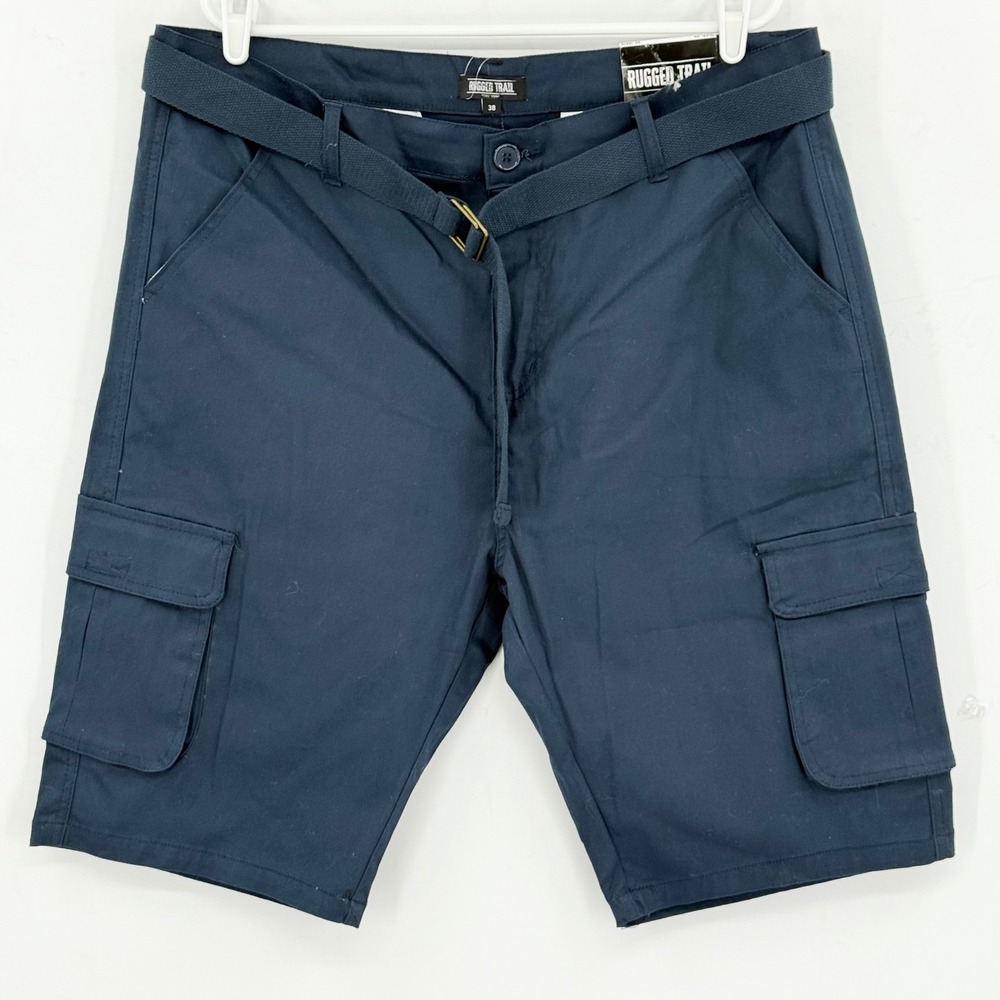Rugged Trail Men's Navy Blue Stretch Cargo Shorts with Belt Size 38 NWT